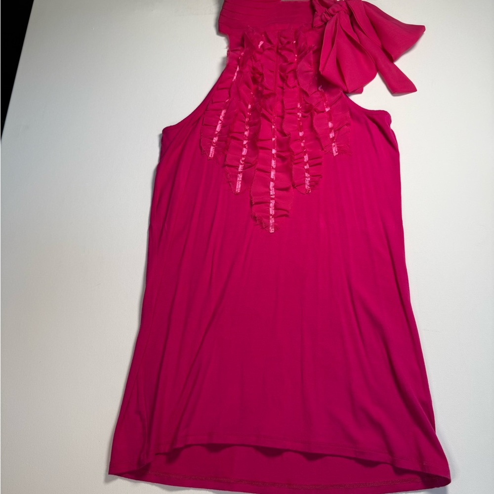 Sleeveless Bow-Shoulder Ruffle Tank Top - Hot Pink